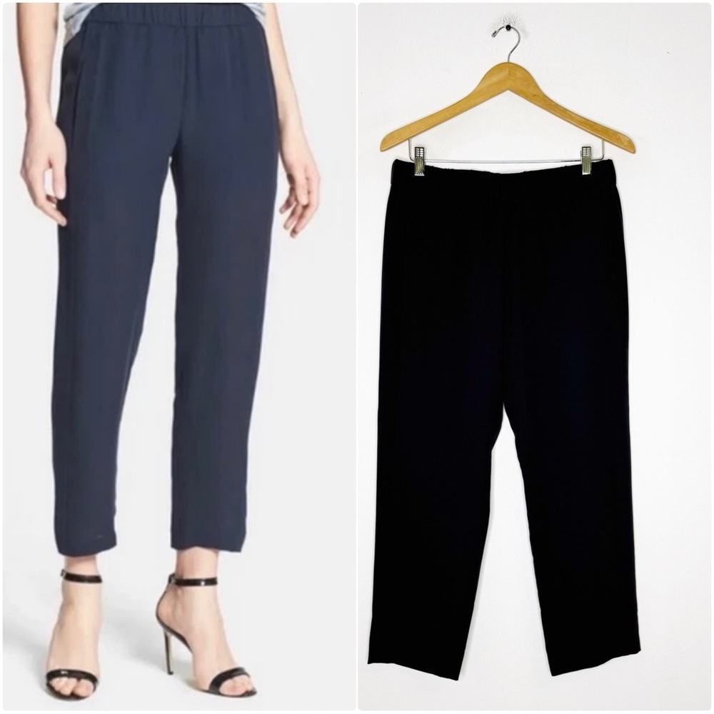 Theory Korene R Drape Crepe Pull-On Pants Navy Size Medium